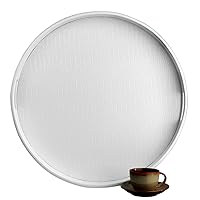 HofferRuffer Extra Large Round Serving Tray, Elegant Faux Leather Circle Ottoman Table Tray with Handles, Serve Tea, Coffee or Breakfast in Bed, Diameter 23.6 x 2.4 inches Height (White)