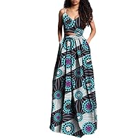 African Dresses for Women Plus Size Dashiki Tops Blouse and Print Maxi Skrits Ankara Outfit Pocket