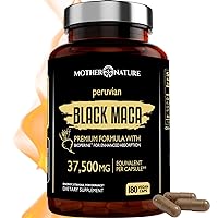 Organic Black Maca Root Extract Highest Potency 50:1, 37,500mg, 6 Month Supply, Boost Stamina, Performance, Energy, Muscle Gain & Workout, Peruvian Maca Pills w/Bioperine & Non-GMO