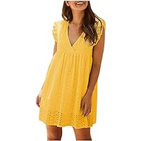 Women's Bohemian Round Neck Glamorous Sleeveless Knee Length Beach Swing Print Dress Casual Loose-Fitting Summer Flowy Yellow