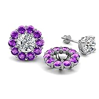Round Amethyst 1.60 ctw Halo Jackets for Stud Earrings in 14K Gold