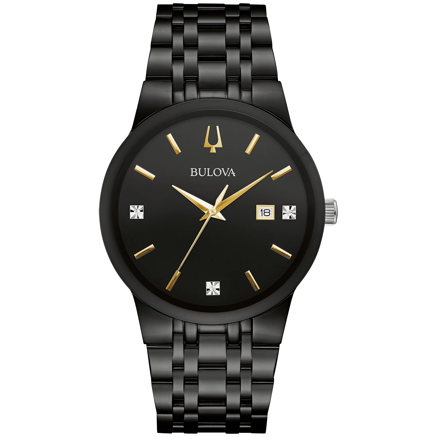 Bulova Men's Modern Gold Tone Stainless Steel 3-Hand Calendar Date Quartz Watch, Diamond Dial