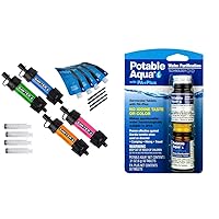 Sawyer Products SP124 Mini Water Filtration System, Gift 4-Pack, Multi-Color & Potable Aqua Water Purification Tablets with PA Plus - Two 50 Count Bottles