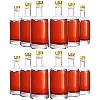 Clear Glass Bottles 12 oz - 375ml [Pack of 12] for Wine Beverages Drinks Oil Vinegar Kombucha Beer Water Soda with Cork Stopper Airtight Lid