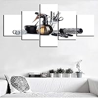 5 Piece Canvas Wall Art Hairdresser Tools and Combs Paintings for Living Room Premium Quality Pictures Beauty Salon Artwork Contemporary House Decor Framed Gallery-Wrapped Ready to Hang(50''Wx24''H)