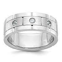 8.4mm 14k White Gold Mens Polished Satin and Grooved 3 stone 1/6 Carat Diamond Ring Size 10.00 Jewelry Gifts for Men