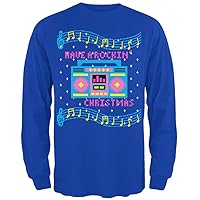 Retro Boombox Music Have a Rockin' Ugly Christmas Sweater Mens Long Sleeve T Shirt Royal X-LG