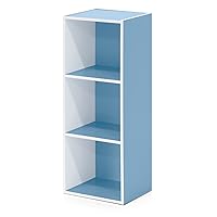 Furinno 3-Tier Open Shelf Bookcase, White/Light Blue 11003WH/LBL