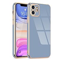 Lafunda Compatible for iPhone 11 Case, Luxury Cute Plating Case for Women Girls Electroplated Golden Edge Shockproof TPU Bumper Cover Silicone Camera Protective Phone Case for iPhone 11, Blue Grey