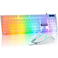 CHONCHOW LED Keyboard and Mouse, 104 Keys Rainbow Backlit Keyboard and 7 Color RGB Mouse, White Gaming Keyboard and Mouse Combo for PC Laptop Xbox PS4 Gamers and Work