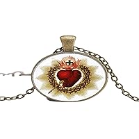 Sacred Heart of Jesus Art Photo Glass Necklace Pendants Man Woman Jewelry Gift