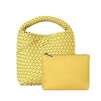 Women Woven Tote Bag Vintage Shoulder Bag Soft Foldable Top-Handle Fashion Handbag Composite Bag with Coin Purse