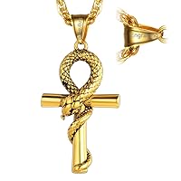 FaithHeart Eye of Horus Necklace Ankh Cross Necklaces, Stainless Steel Ancient Egyptian Coptic Jewelry for Men Women, Wedjat Eye Pendants Customize Available