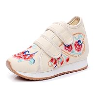 Girl's Bow Embroidery Casual Traveling Shoes Sneaker Kid's Cute Sport Canvas Shoe Beige