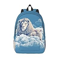 Canvas Backpack for Men Women Laptop Backpack Lamb with A Lion On The Clouds Travel Rucksack Lightweight Canvas Daypack