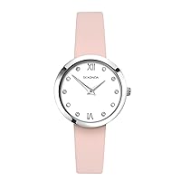 Sekonda Womens 30mm  Watch with White Stone Set Dial, Roman Numerals, and Pink Leather Strap 2760