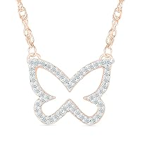 DGOLD 10kt Gold Round White Diamond Butterfly Necklace for women (1/2 cttw)