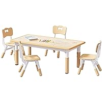Kids Table and 4 Chairs Set, Height Adjustable Toddler Table and Chair Set, Graffiti Desktop, Non-Slip Legs, Max 300lbs, Children Multi-Activity Table for Ages 2-8