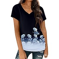 Summer Tops for Women 2024 Trendy Short Sleeve V Neck T Shirts Casual Printed Tees Tops