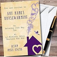 10 x Yellow & Purple Heart House Personalized Housewarming Party Invitations