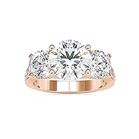 VVS Certified Three stone Diamond Ring with Center & Side Round Brilliant 2.64 Cts & 1.88 Moissanite & Round Natural Diamond 0.42 Cts in 14k White/Yellow/Rose Gold Women's Ring For Engagement Ceremony