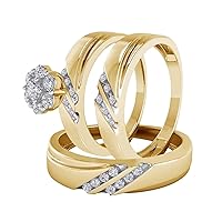 Thegoldencrafter Round Cut Lab Created Diamond 2-Row Engagement Wedding Trio Ring Sets 14K Yellow Gold Plated