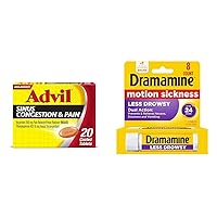 Advil Sinus Congestion and Pain Tablets and Dramamine Motion Sickness Relief Less Drowsy Formula Tablets Bundle - 20 Coated Tablets and 8 Count
