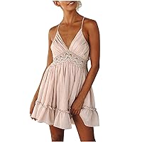 Women's Dress Swing Casual Loose-Fitting Summer Solid Color Flowy Beach V-Neck Glamorous Sleeveless Knee Length