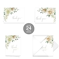 Cream Floral Thank You Notes/Set of 24 Cards with White Envelopes/Elegant Watercolor Thank You Cards