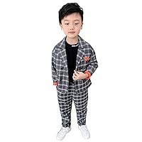 Boys' Checked Suit 2-Piece Double Breasted Buttons Jacket Pants for Leisure Christmas Performance