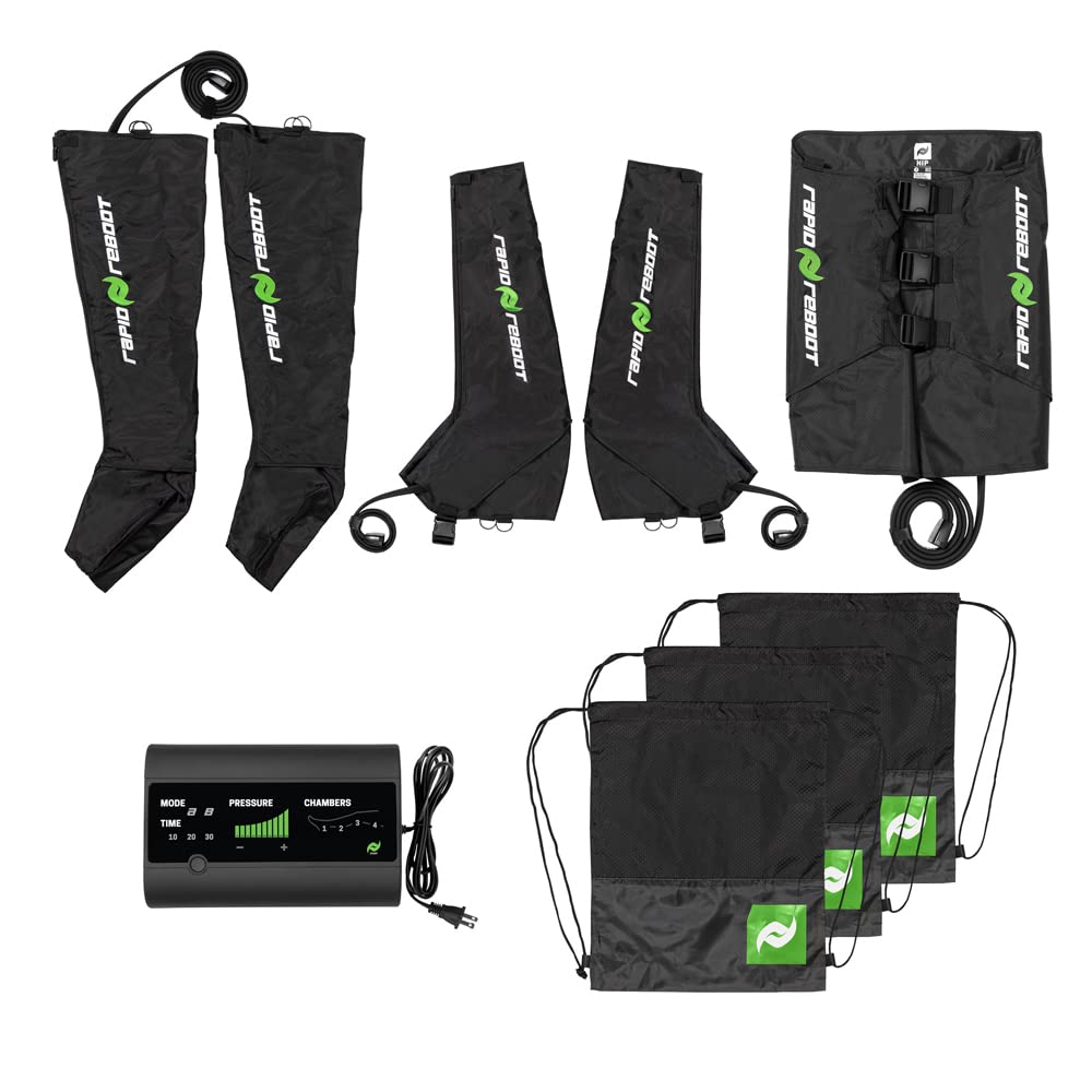 Rapid Reboot Complete Package: Compression Boot, Arm, Hip, & Pump. Sequential air Compression Therapy for Improved Circulation and Workout Recovery for Athletes. (M Boots, REG Hips, REG arms)