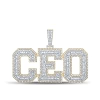 10K Yellow Gold Mens Diamond CEO Initial Baguette Necklace Pendant 6-3/4 Ctw.