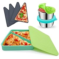 Pizza Storage Container with 4 Microwavable Serving Trays, Reusable Pizza Slice Container, Silicone Pizza Leftover Storage Box Microwave & Dishwasher Safe (Green, Turquoise)