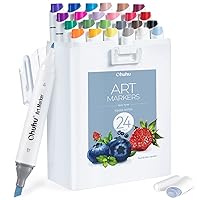 Ohuhu Alcohol Markers - Double Tipped Art Marker Set for Artists Adult Coloring - Alcohol-based Refillable Ink - 24 Basic Colors - Slim Broad & Fine Dual Tips - Kaala Markers Pen Gift