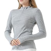 Merino Protect 100% Merino Wool Base Layer Womens Heavyweight Long Sleeve Half Pullover Soft Thermal Tops Hiking Skiing