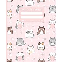 Cute Composition Notebook: Pink Kawaii Cat Notebook - Wide Ruled Lined Journal for School Kids & Teen Girls - Korean Aesthetic Stationery Supplies