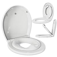 Quick Flip Toilet Seat with Built-In Potty & Splash Guard for Toddler Training, Slow Close (Round, White) - Jool Baby