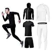 5PCS/Set Men Workout Suit Outfit Fitness Apparel Gym Outdoor Running Compression Pants Shirt Top Long Sleeve Jacket (01,L)