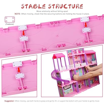beefunni Doll House Dollhouse w/Furniture - Purple Large House with 2 Dolls, Slide, Lights,11 Rooms, DIY Creative Building House Toys for Girls, Idea Gifts for 3 4 5 6 7 8 + Year Old Kids