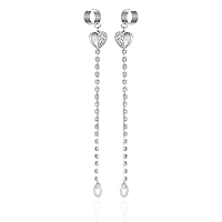 GUESS Silvertone Heart Drop Charm Cuff Earrings