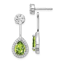 14k White Gold Diamond and Peridot Earrings Measures 24x9mm Wide Jewelry Gifts for Women