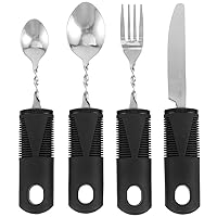Weighted Utensils for Hand Tremors Angled Adaptive Utensils 4Pcs Self Eating Utensils Curved Cutlery Utensil