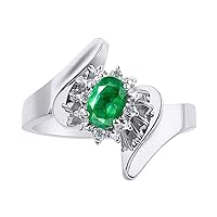 Diamond & Emerald Ring Set In Sterling Silver - Diamond Halo - Color Stone Birthstone Ring