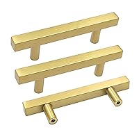 goldenwarm 10 Pack Gold Cabinet Handles 3 Inch Brushed Brass Drawer Pulls Brass Handles for Kitchen Cabinets - LS1212GD76 Gold Drawer Handles Dresser Drawer Pulls Gold Pulls, 5in Overall Length