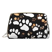 Dog Paw Print Print Leather Clutch Zipper Cosmetic Bag, Travel Cosmetic Organizer, Leather Storage Cosmetic Bag