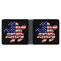 American Flag Sea Turtle Funny Bifold Wallet Hidden Compartments Pocket with Credit Card Holder for Daily Travel Work