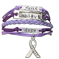 Cancer Awareness Purple Ribbon Bracelet, Pancreatic Cancer Bracelet, Awareness Bracelet, Survivor Gift for Women