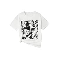 SOLY HUX Girl's Graphic Tees Figure Print Short Sleeve Drop Shoulder T Shirt Tops
