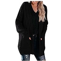 Cable Knit Cardigans for Women Fall Winter Oversized Solid Open Front Sweater Casual Long Sleeve Coat with Pockets