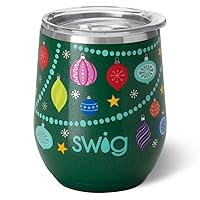 Swig Life 12oz Wine Tumbler with Lid, Stainless Steel, Dishwasher Safe, Portable, Triple Insulated Wine Tumbler in O Christmas Tree